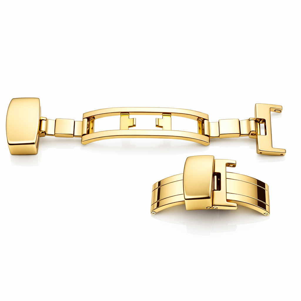 Boucle Déployante Bracelet Montre - Fermoir Papillon - Acier Poli Miroir Or - 1 Pc