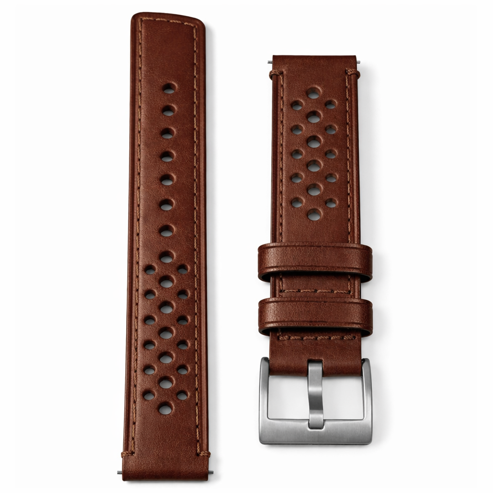 Armbanduhr Rallye Armband, dunkelbraunes Leder, perforiert – Schnell – Universal