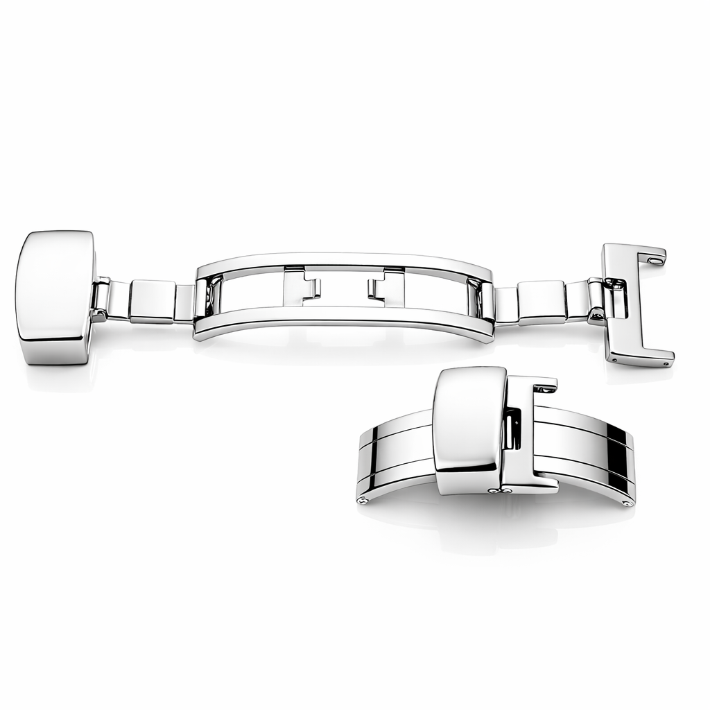 Boucle Déployante Bracelet Montre
- Fermoir Papillon - Acier Poli Miroir Argent - 1 Pc
