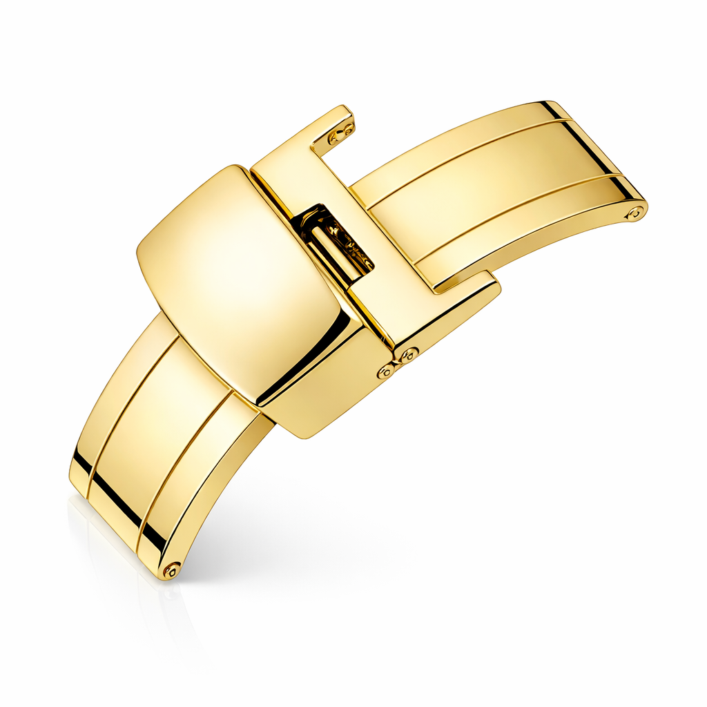 Faltschließe Armbanduhr – Schmetterlingsverschluss – Spiegelpolierter Stahl Gold – 1 Stk.