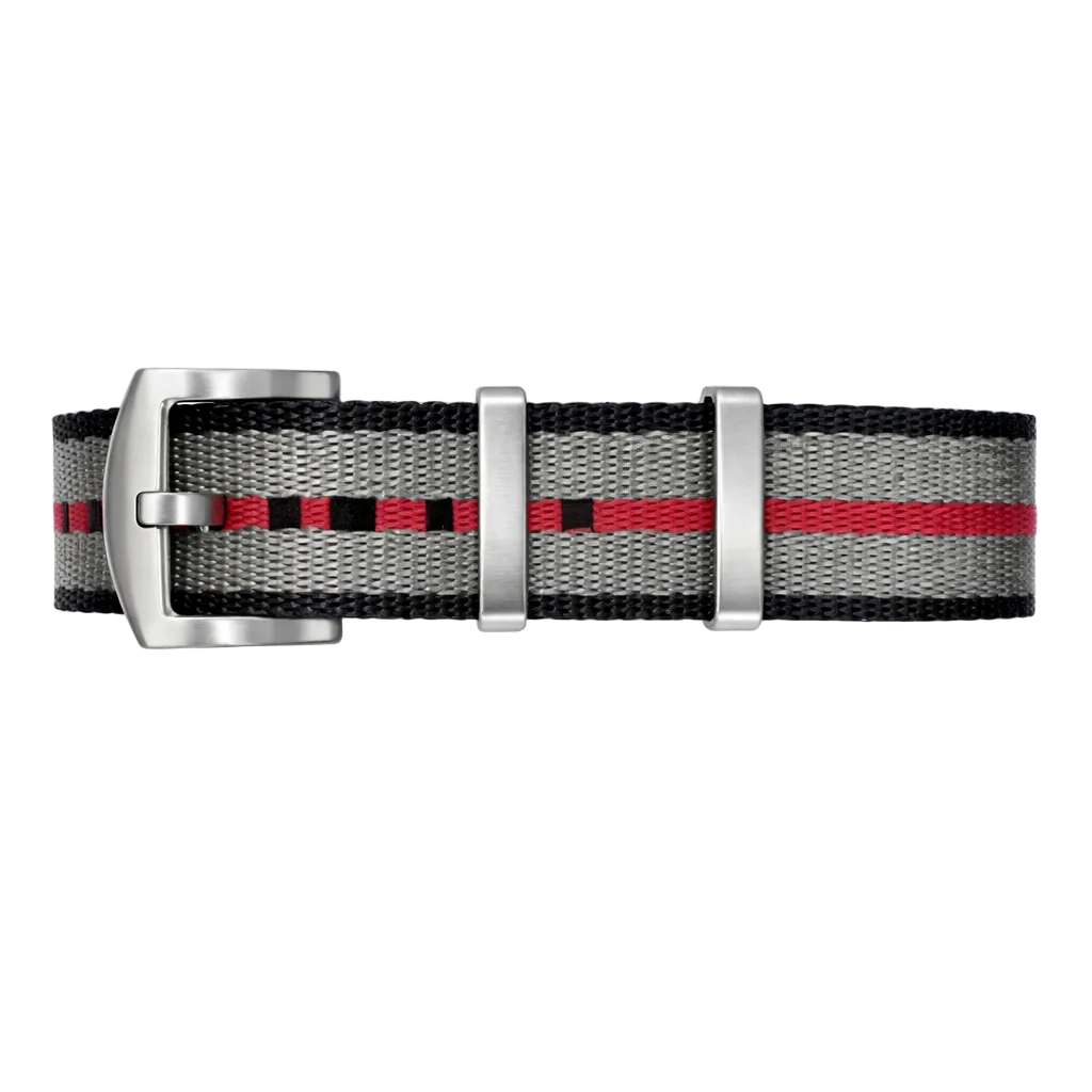 Bracelet Montre NATO Nylon Gris Rouge Noir - Boucle Acier Brossé – Homme