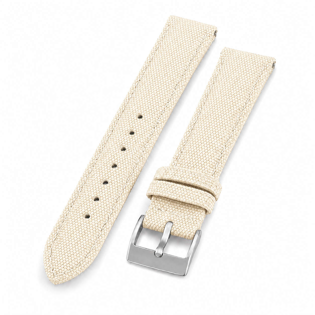 Ivory sailcloth watch strap with durable fabric construction and quick-release system.