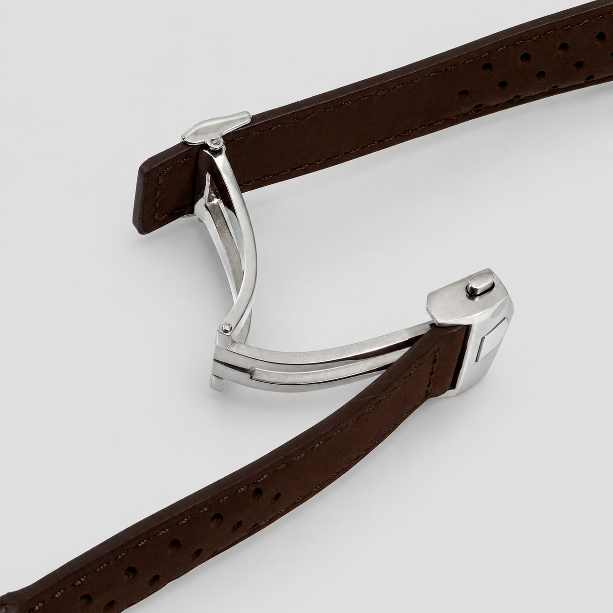Alligator-Style Leather Watch Strap - Black - Deployment Buckle - Universal