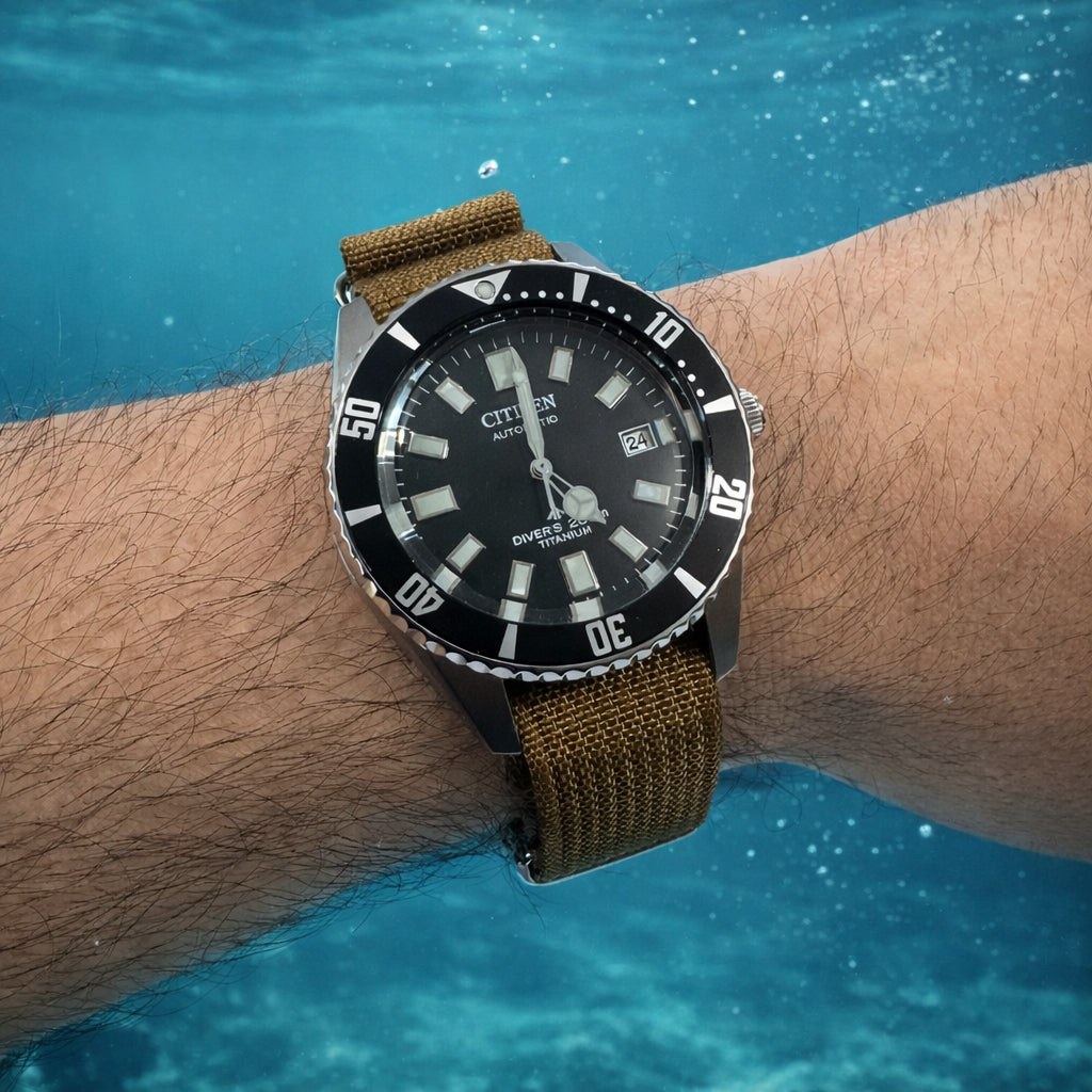 Nato Marron - Hybride Tissu Nylon / Silicone