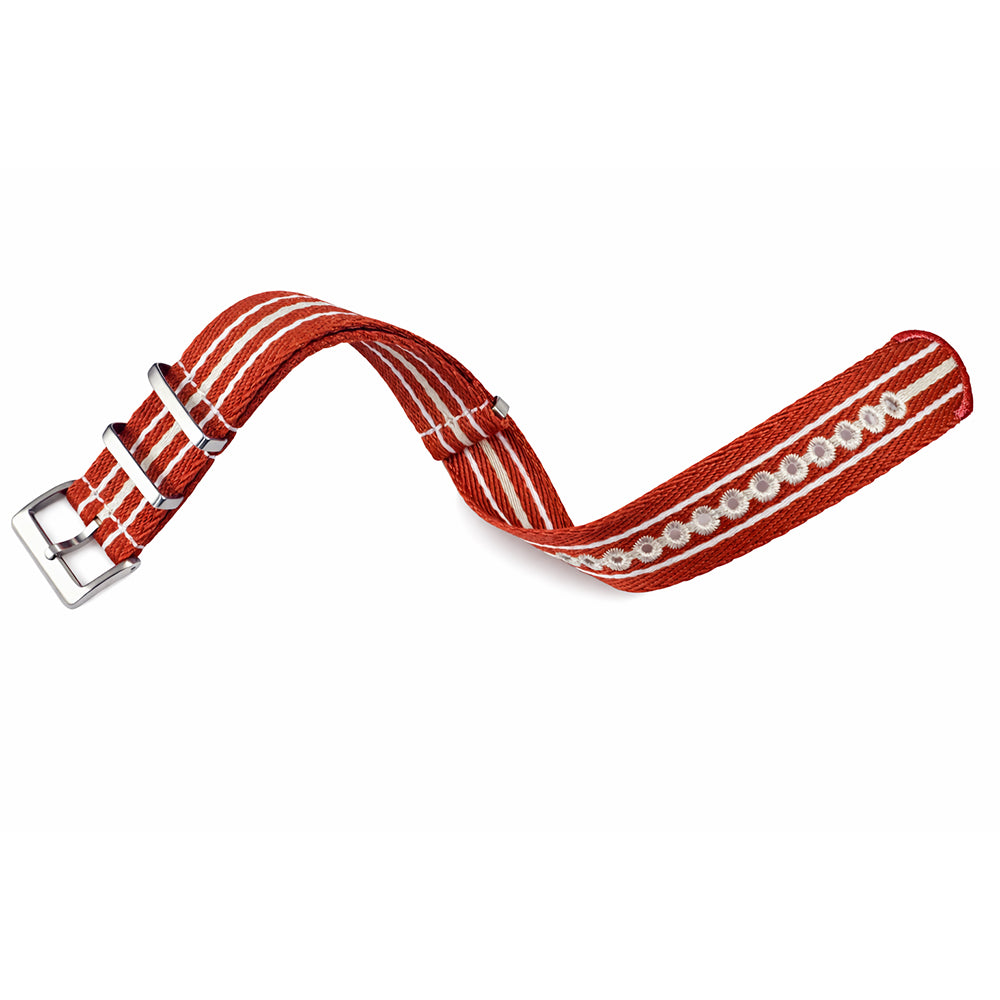 Nato Watch Strap Red White Beige - Braided Nylon 20mm 22mm