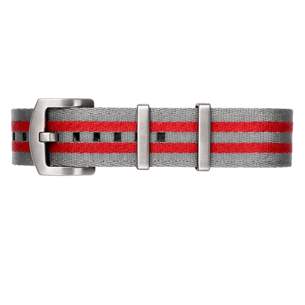 Bracelet de Montre NATO Nylon Gris clair / Rouge / Boucle Satin - Souple - Homme