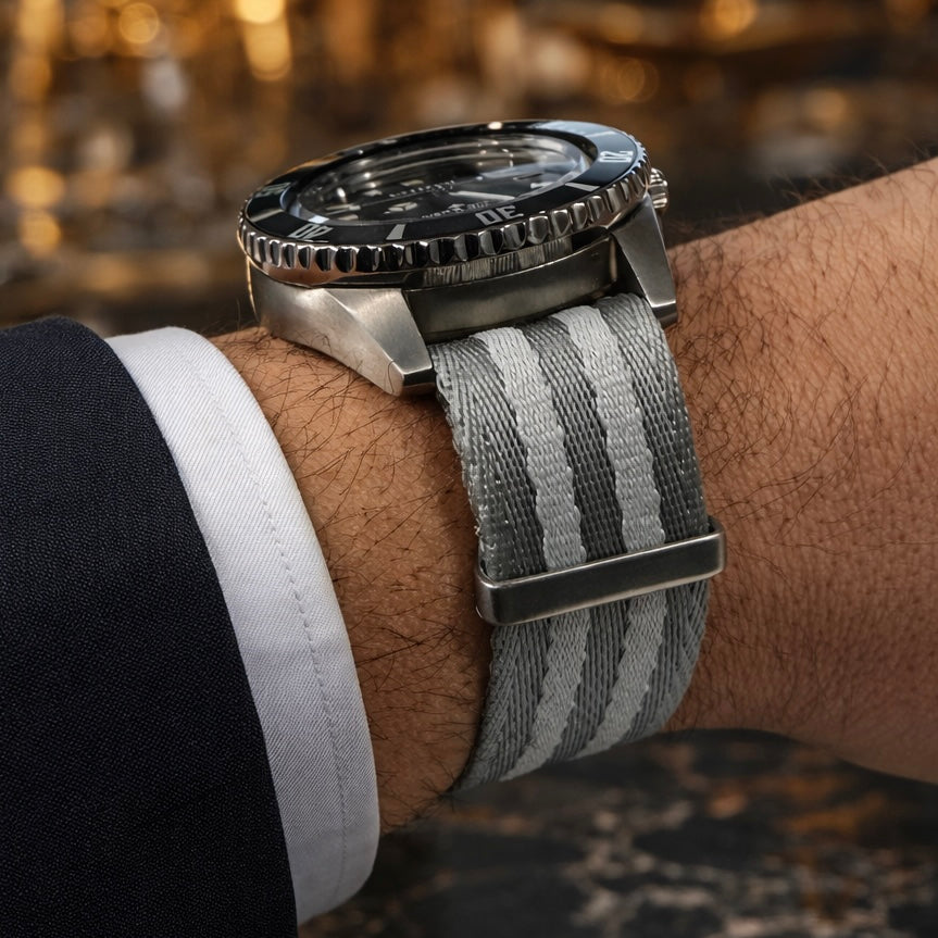 Herren-NATO-Uhrenarmband aus Nylon, Grau / 2 hellgraue Armbänder – flexibel