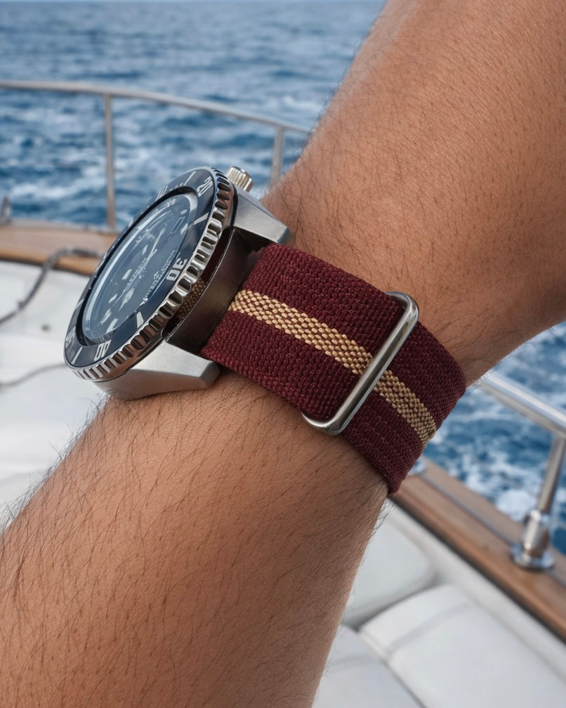 Nato Khaki / Bordeaux - Hybride Tissu Nylon / Silicone