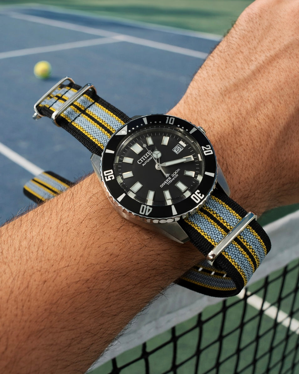 Nato Black Yellow Grey - Hybrid Nylon/Silicone Fabric