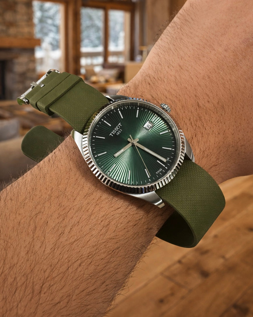 Nato-Uhrenarmband, grün, aus hochwertigem FKM-Kautschuk – 24,5 cm