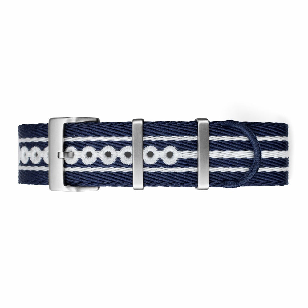 Bracelet de Montre Nato Bleu Marine Blanc Gris - Nylon tressé 20mm 22mm