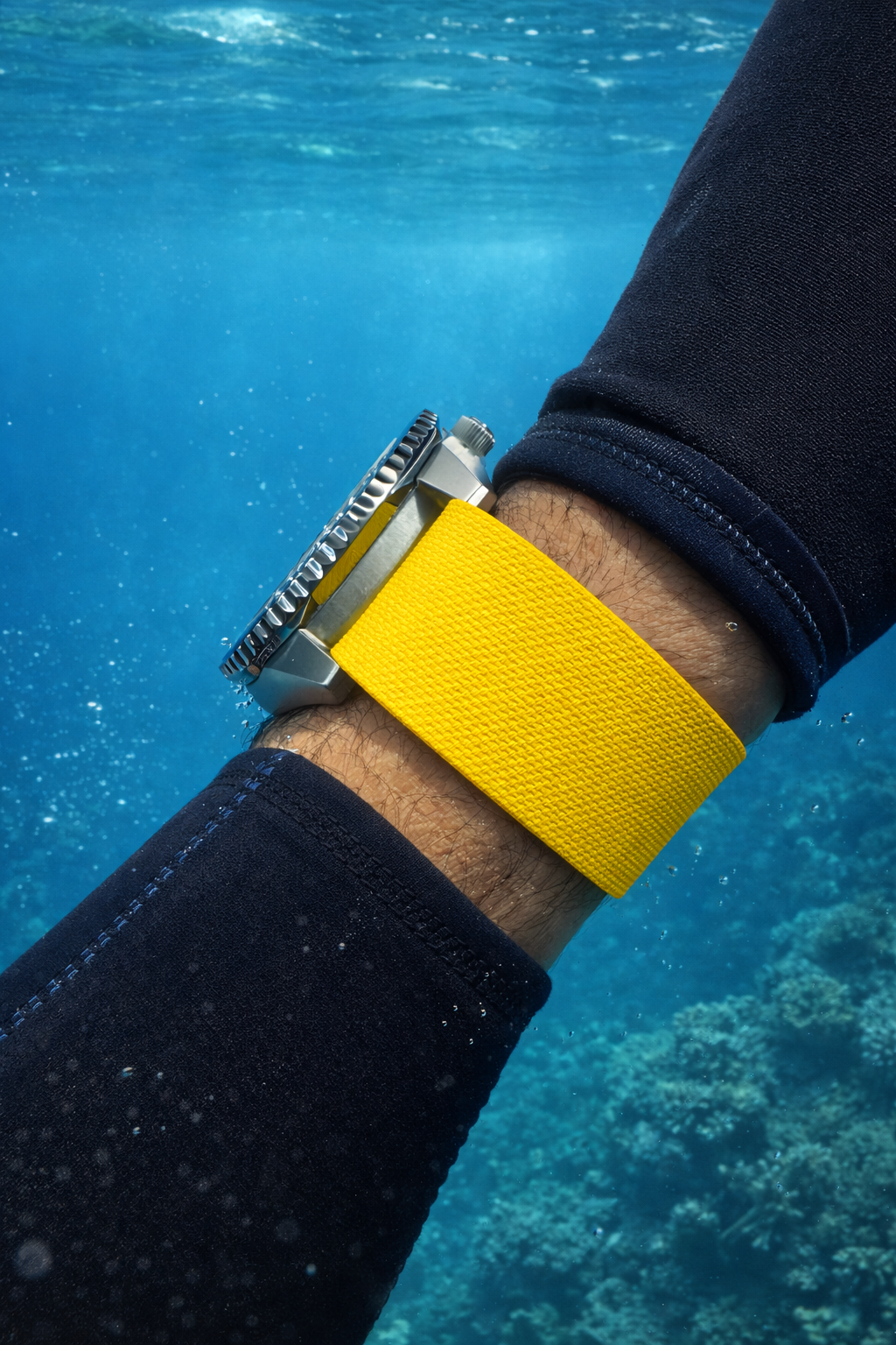 Gelbes Nato-Uhrenarmband aus hochwertigem FKM-Kautschuk - 24,5cm