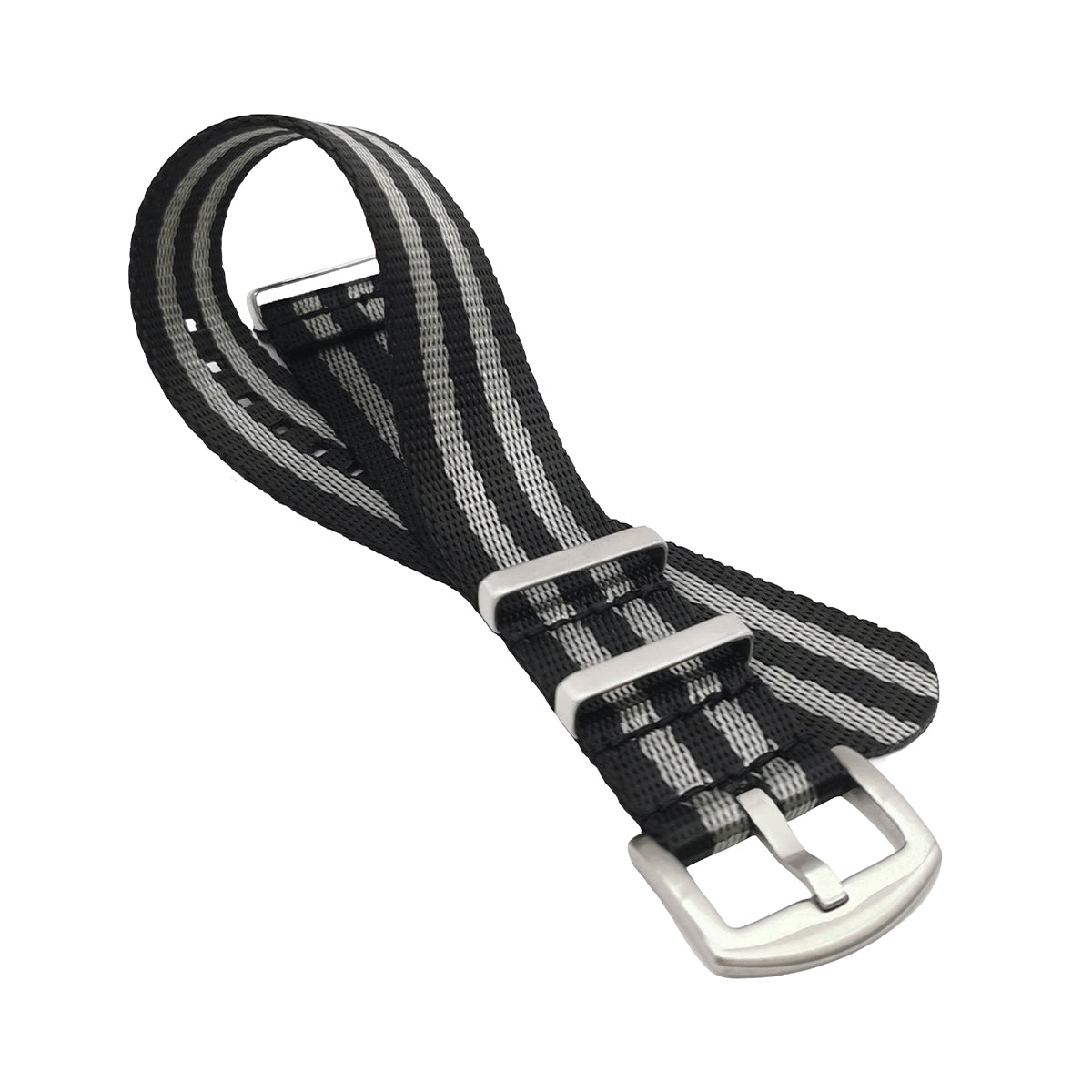 Bracelet de Montre NATO Nylon Gris/Noir James Bond 007 - Boucle Satinée – Homme