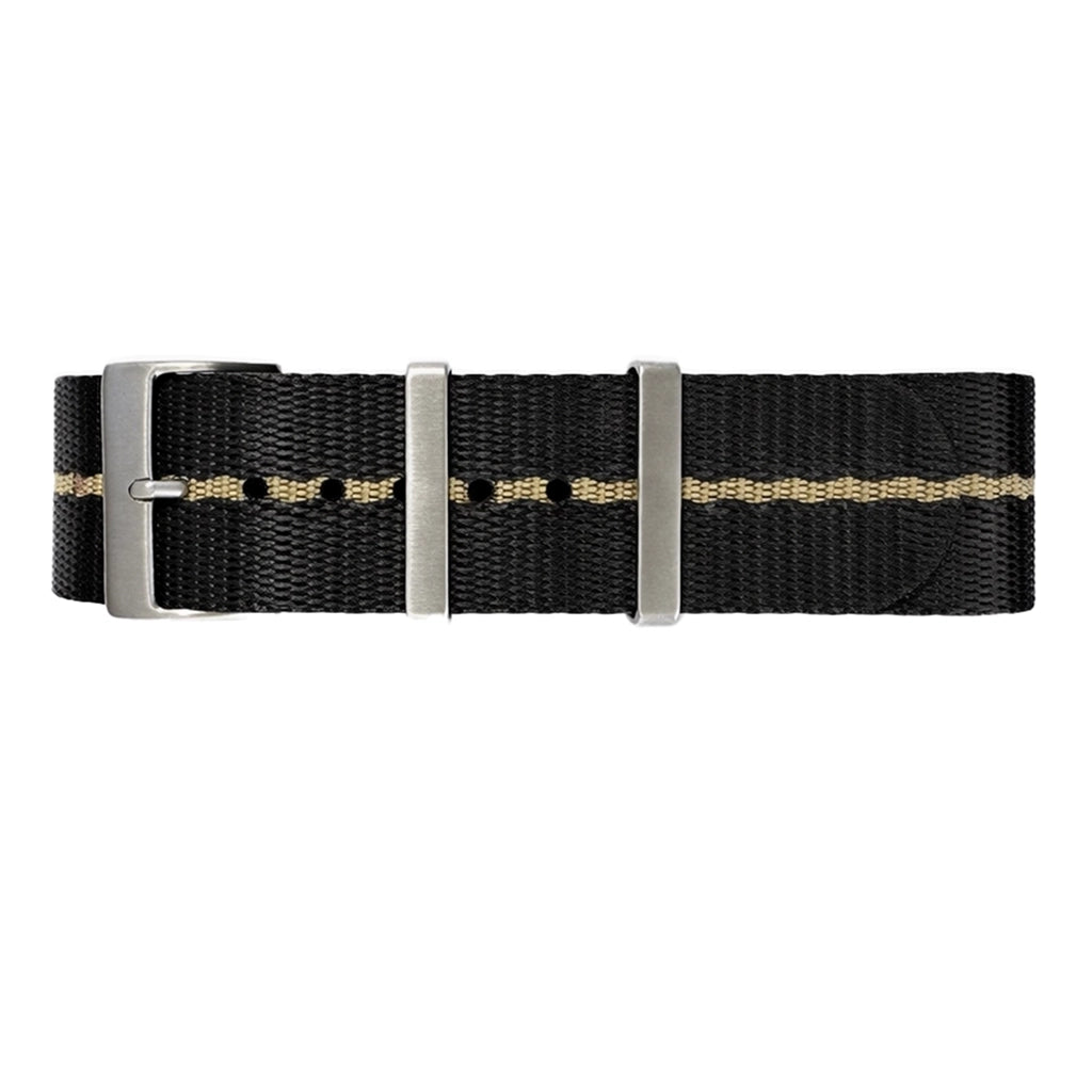 NATO-Nylon-Uhrenarmband Schwarz/Khaki (Sand) – 1 Armband