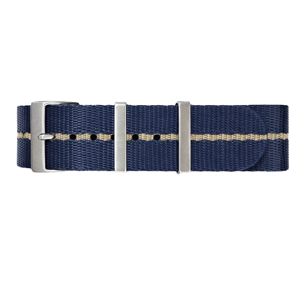 Bracelet de Montre Nato Nylon Bleu Marine / Khaki (Sable) - 1 Bande