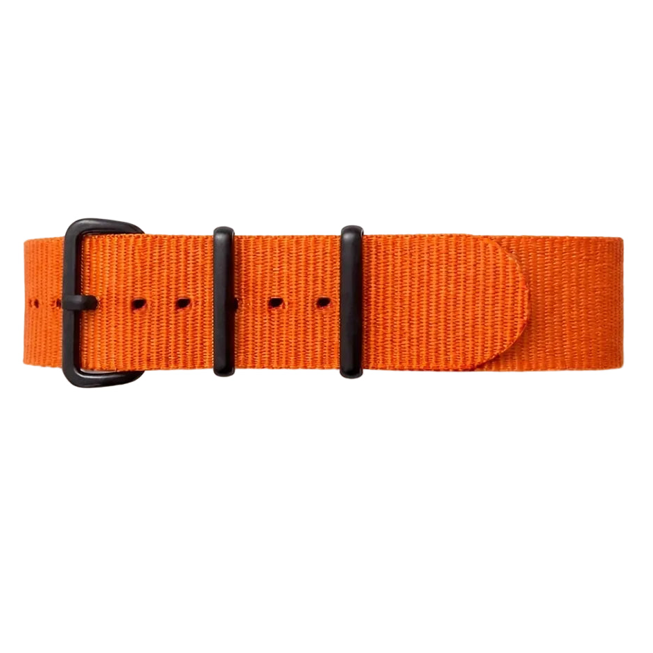 Orange Nylon NATO Watch Strap / Black Buckle - Flexible - 1.2mm Thick
