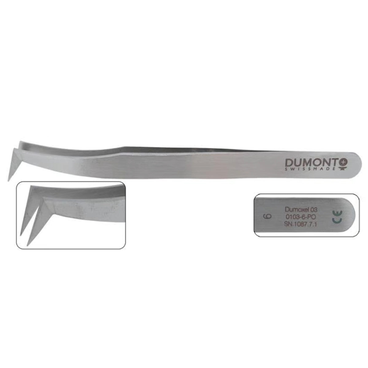 Dumont Swiss Antimagnetische 95% Pinzette - Feine abgewinkelte Spitzen - Nr. 6 - 1 Stück