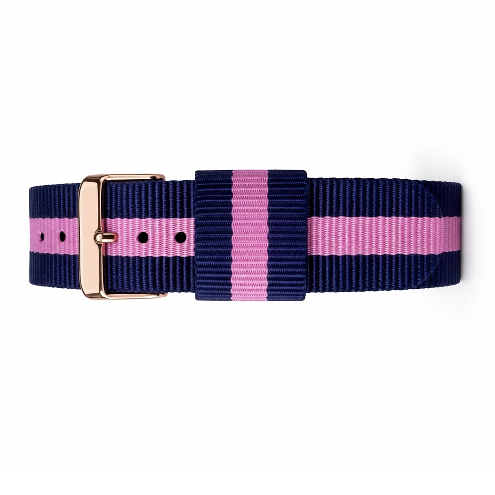 Bracelet de Montre NATO Nylon Bleu- Rose-Winchester Boucle Doré Or Rose – Femme