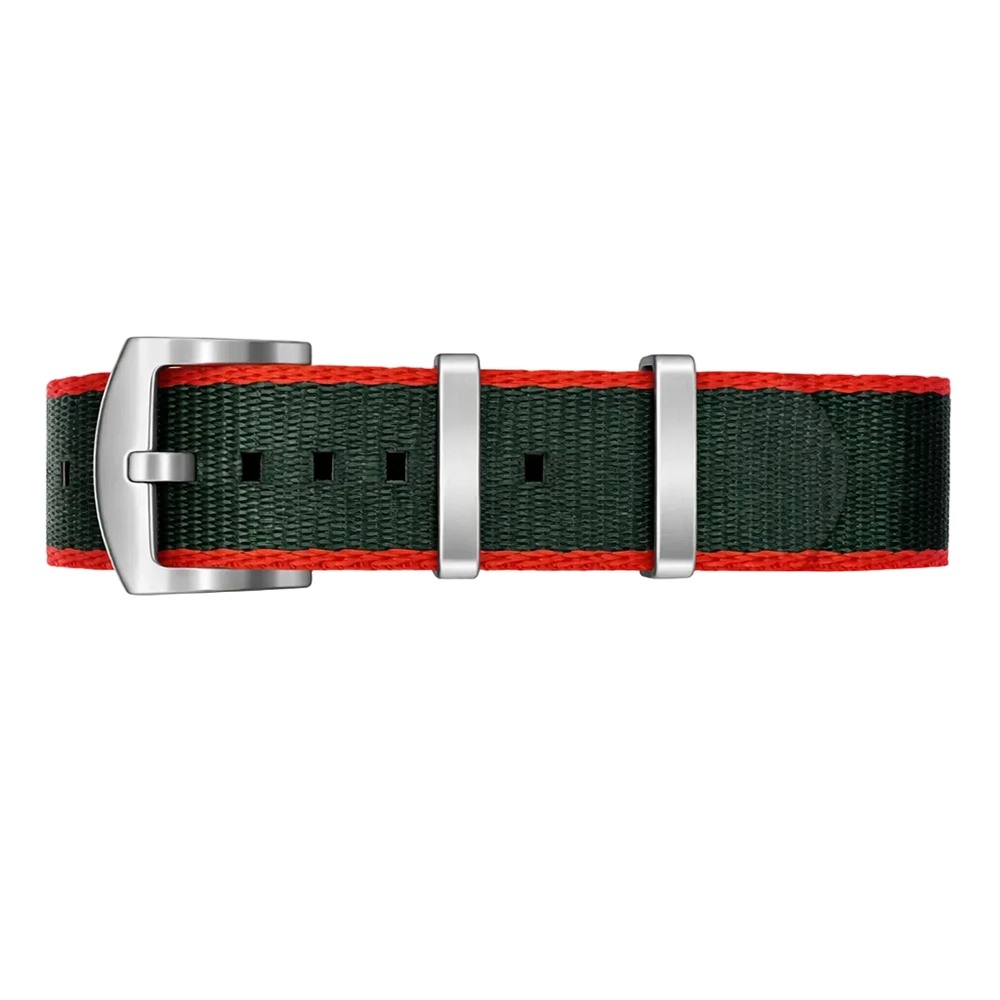 NATO-Uhrenarmband für Herren aus Nylon, Grün/Rot-Orange – Satinschließe