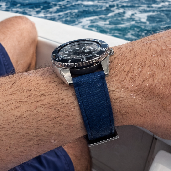 Bracelet Montre Caoutchouc FKM - Texture Tissu SAILCLOTH - Rapide - Boucle Ardillon - Universel