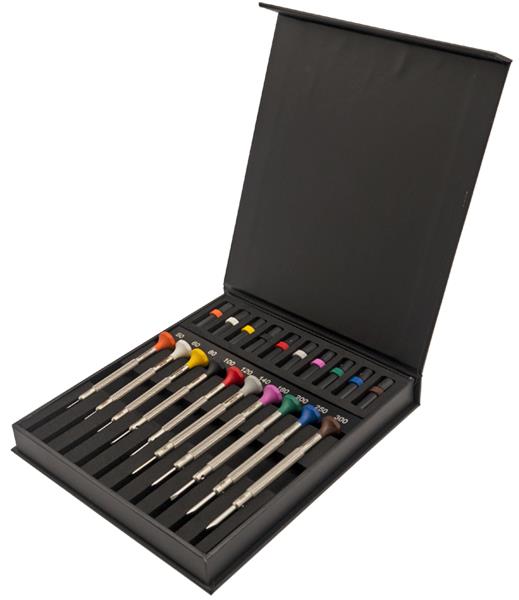Bergeon 30081-AC10 Deluxe Kit – 10 Uhrmacherschraubendreher aus Edelstahl. Lieferung in einer Box