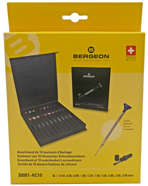 Bergeon 30081-AC10 Deluxe Kit – 10 Uhrmacherschraubendreher aus Edelstahl. Lieferung in einer Box