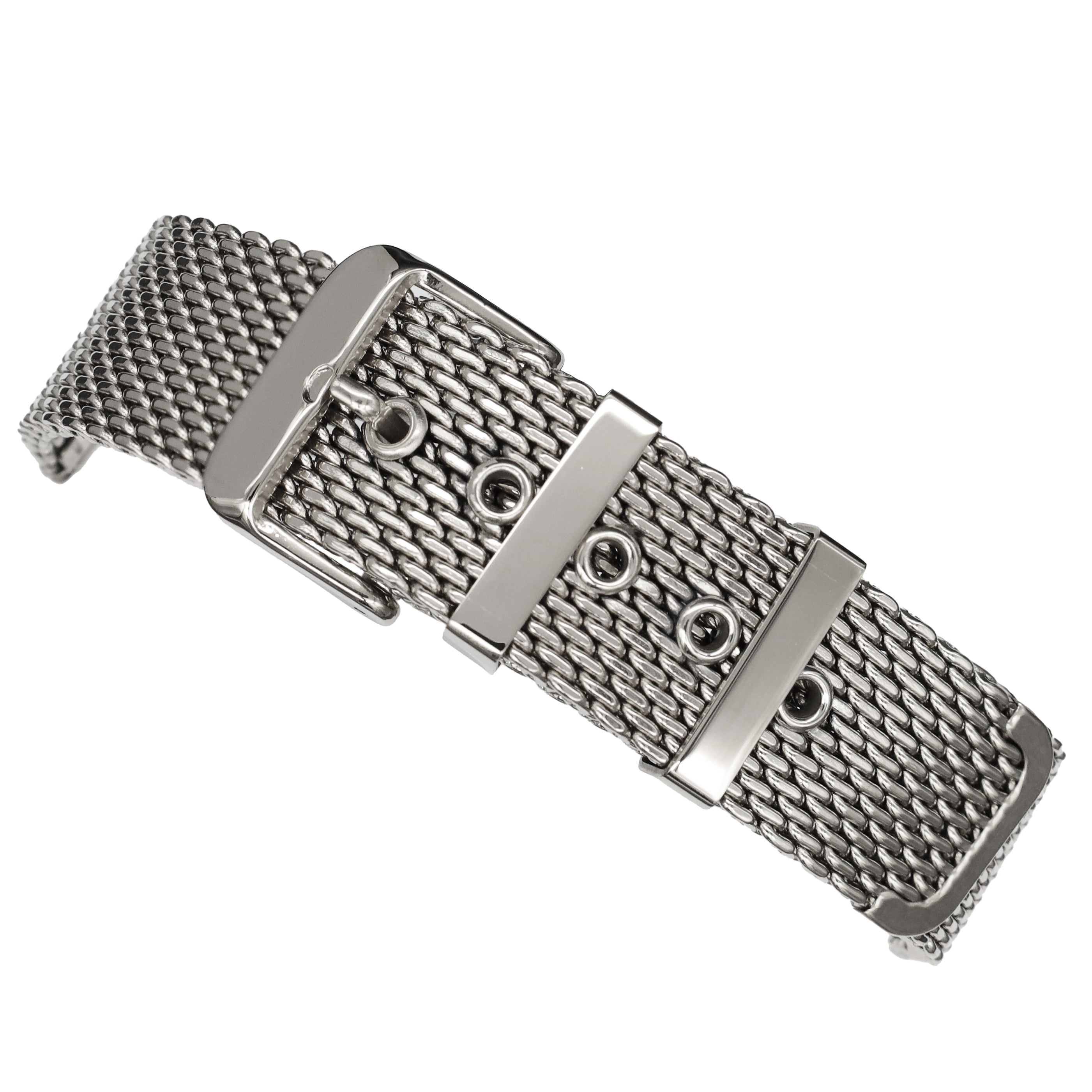 Silbernes Milanaise-Uhrenarmband, großes Mesh-Gewebe Ø 1 mm – Dornschließe – Universal