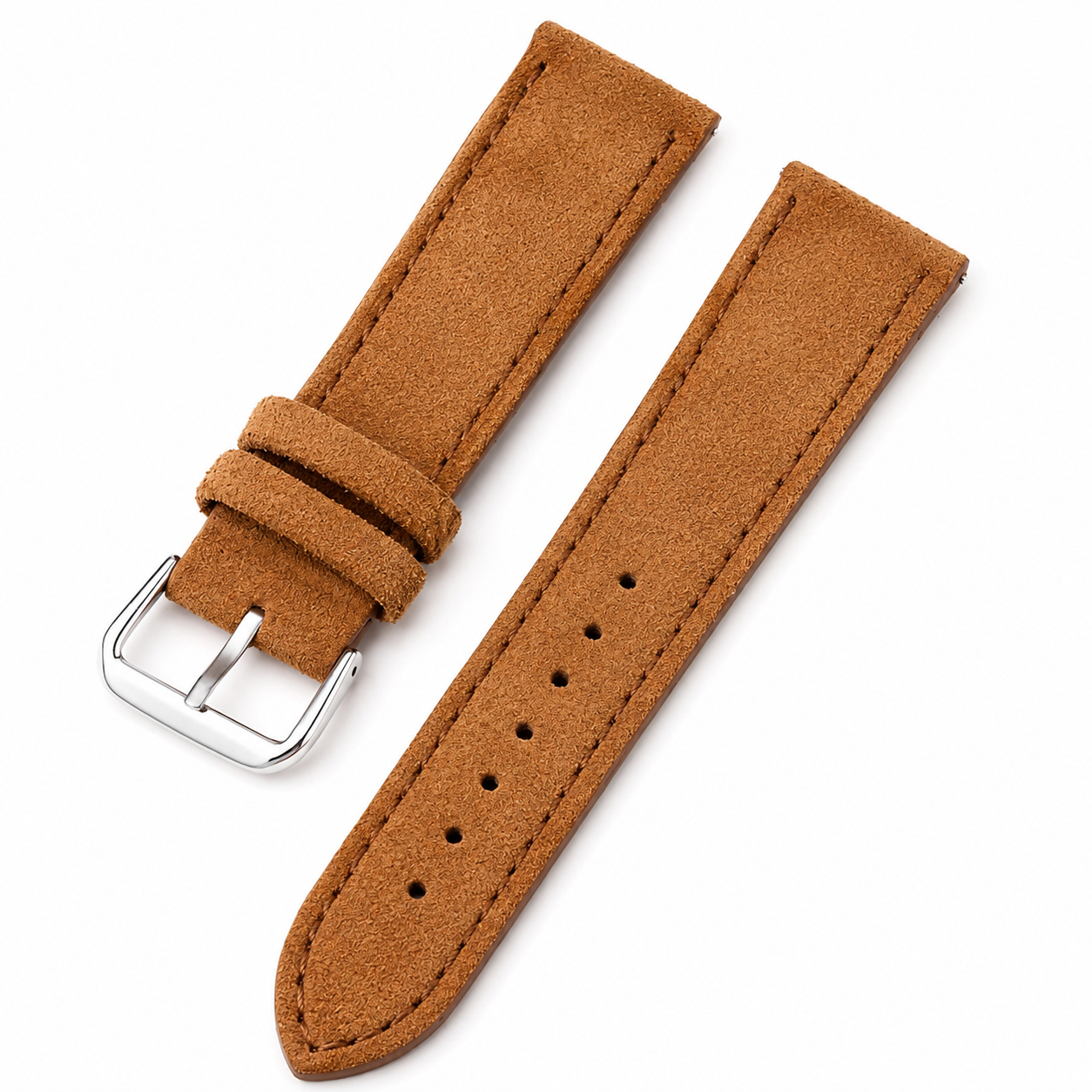 Wildleder-Uhrenarmband (Nubuk) - Ton-in-Ton-Naht - Schnellwechsel / Dornschließe - Universal