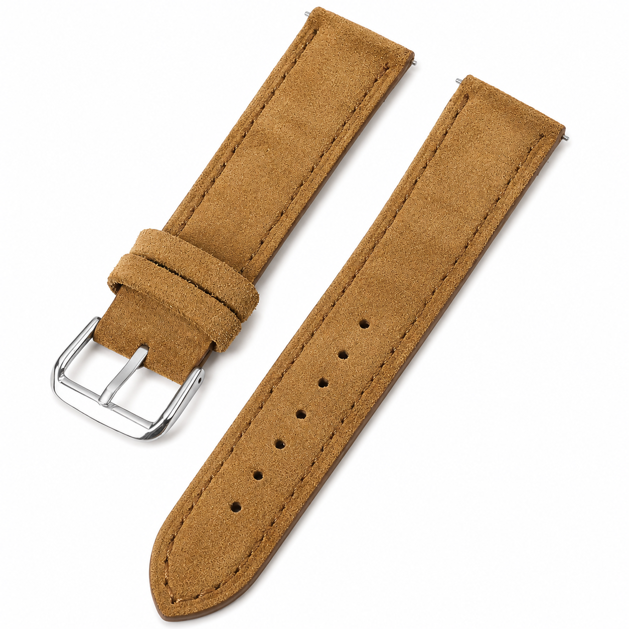 Wildleder-Uhrenarmband (Nubuk) - Ton-in-Ton-Naht - Schnellwechsel / Dornschließe - Universal