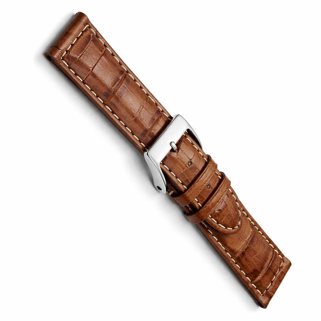 Bracelet Montre Cuir Marron - Grain Alligator - T 5,0mm - Surpiqûres