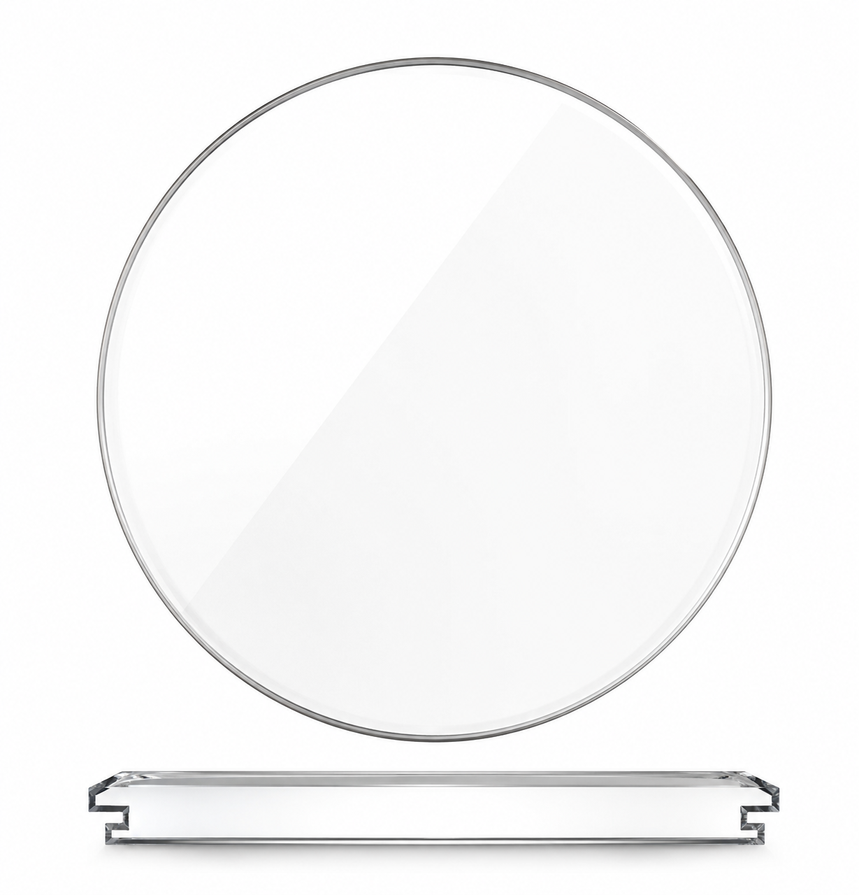 Verre saphir plat de montre avec joint – vue en coupe.