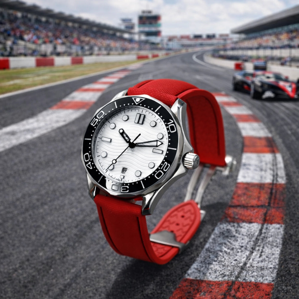 Bracelet de Montre Caoutchouc FKM vulcanisé - Texturé / Surpiqûres - Rapide / Déployante Poli Miroir