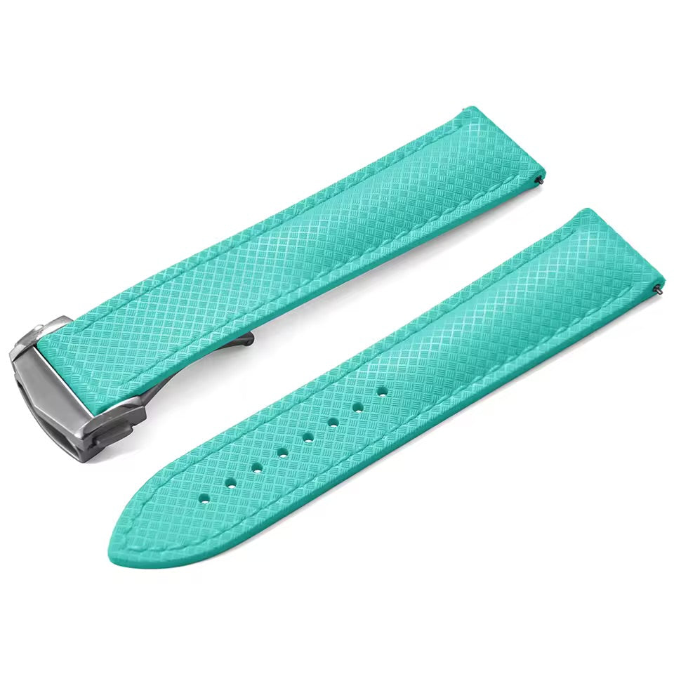 FKM Turquoise Ocean Rubber Watch Strap - Deployant / Racing / Quick Release Buckle