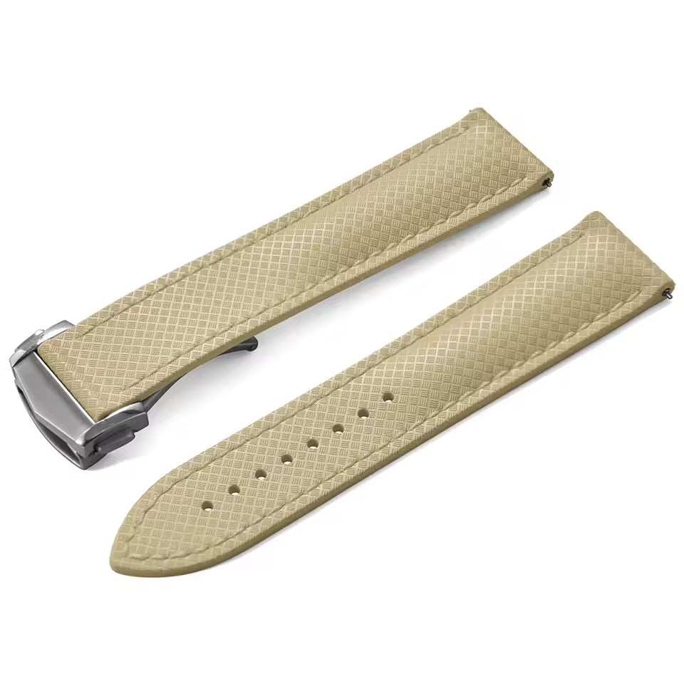 Cream Ivory FKM Rubber Watch Strap - Deployant Buckle / Racing / Quick Release