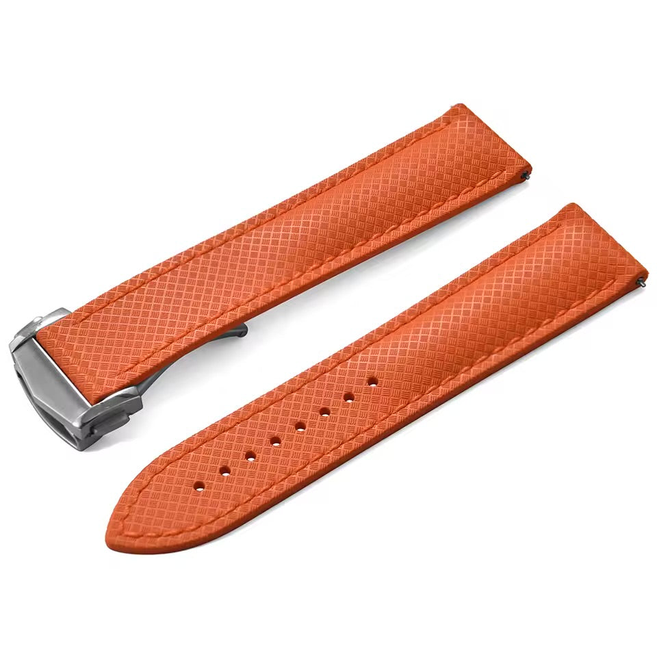 FKM Kautschuk Uhrenarmband Orange - Faltschließe / Racing / Schnell