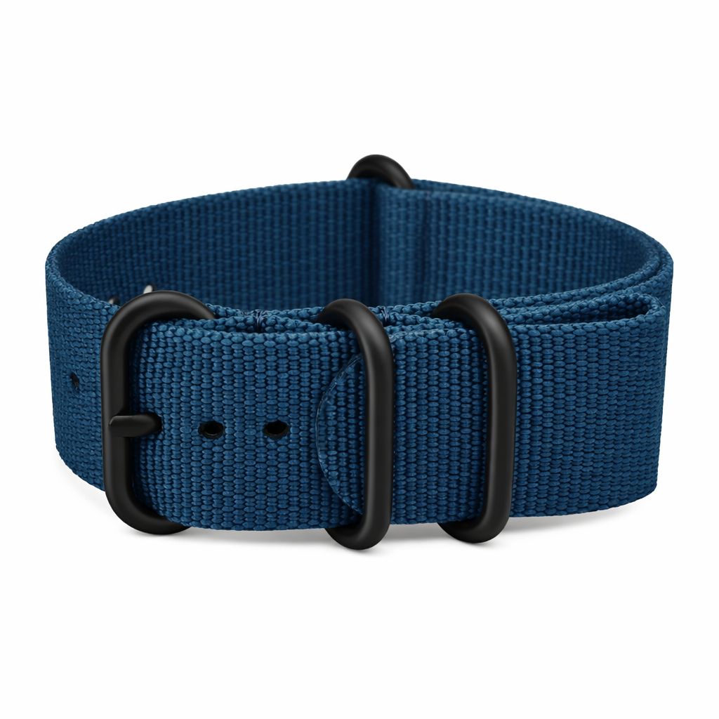 ZULU Nylon-Uhrenarmband / Blau – Schwarze Schließe – Herren – Stabil und dick (2 mm)