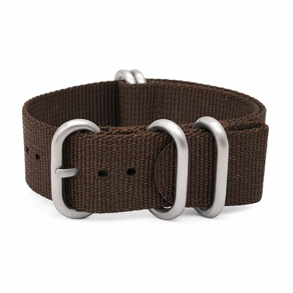 ZULU Nylon-Uhrenarmband – Braun – Satinschließe – Herren – Steif und dick (2 mm)