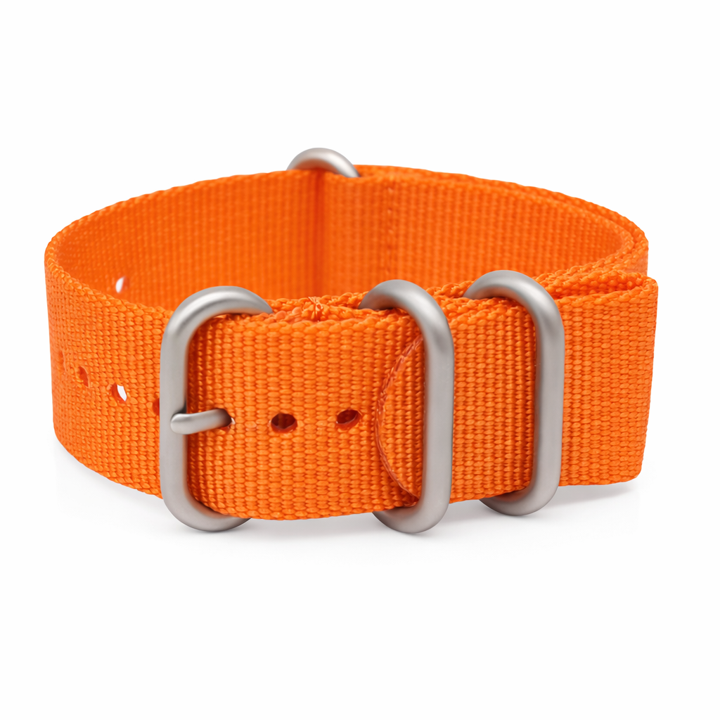 ZULU Orange Nylon-Uhrenarmband – Satinschließe – Herren – Steif und dick (2 mm)