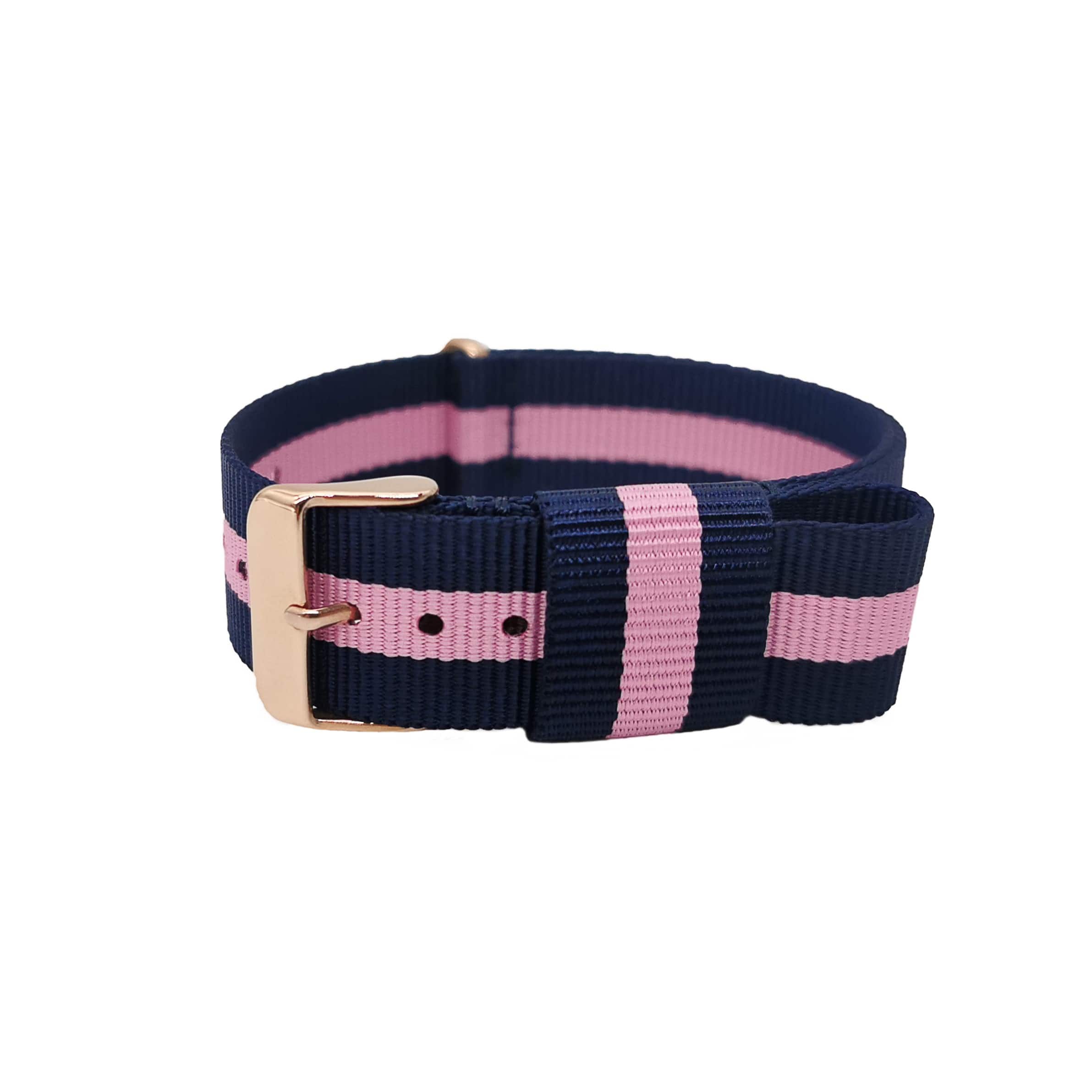 Blue-Pink Nylon NATO Watch Strap - Winchester Rose Gold Buckle - Women