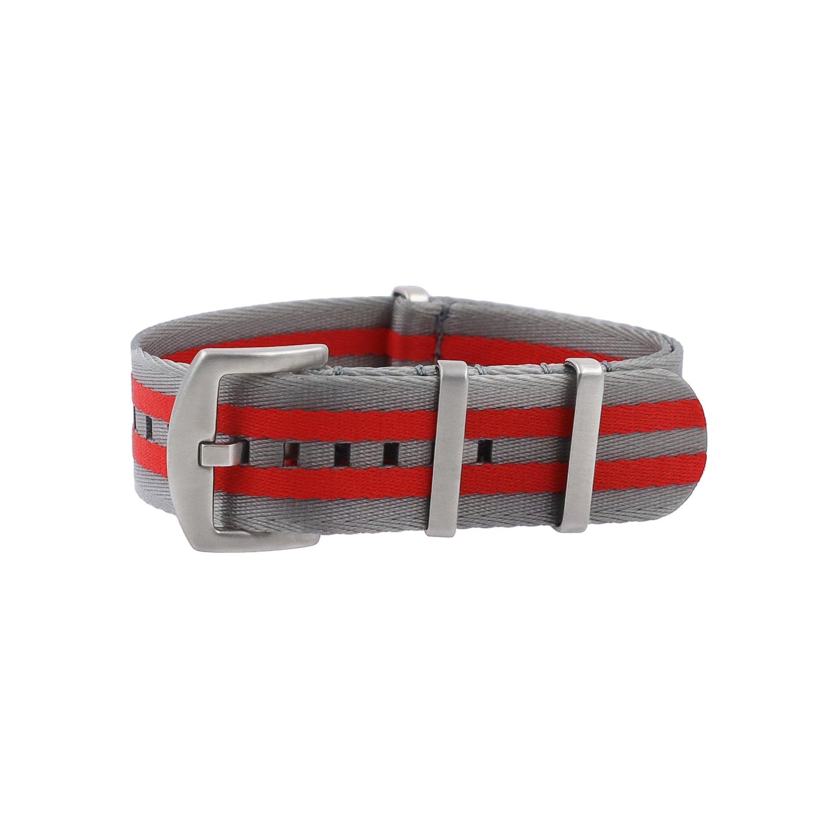 Bracelet de Montre NATO Nylon Gris clair / Rouge / Boucle Satin - Souple - Homme