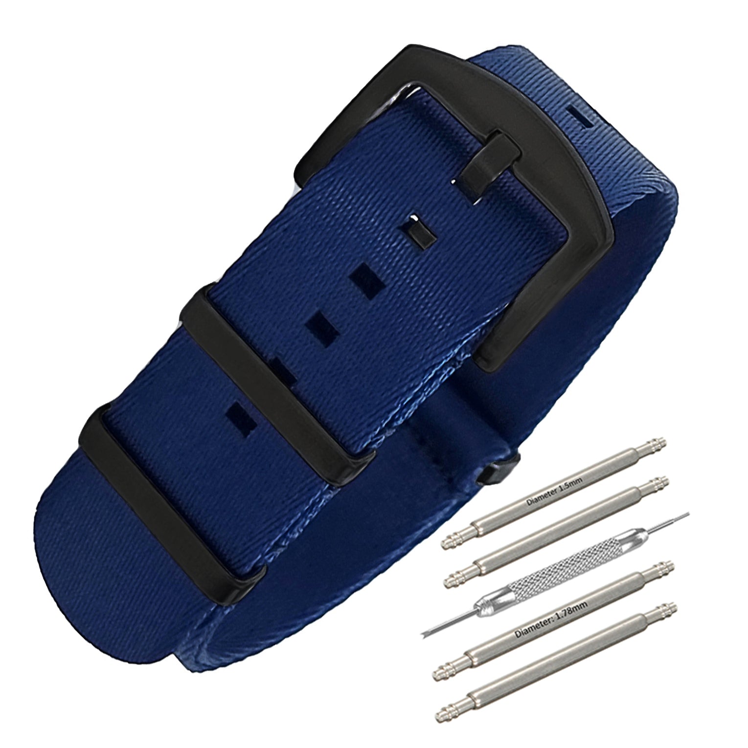 Blau/Schwarzes NATO-Uhrenarmband aus Nylon mit schwarzer Schnalle – weich – Herren