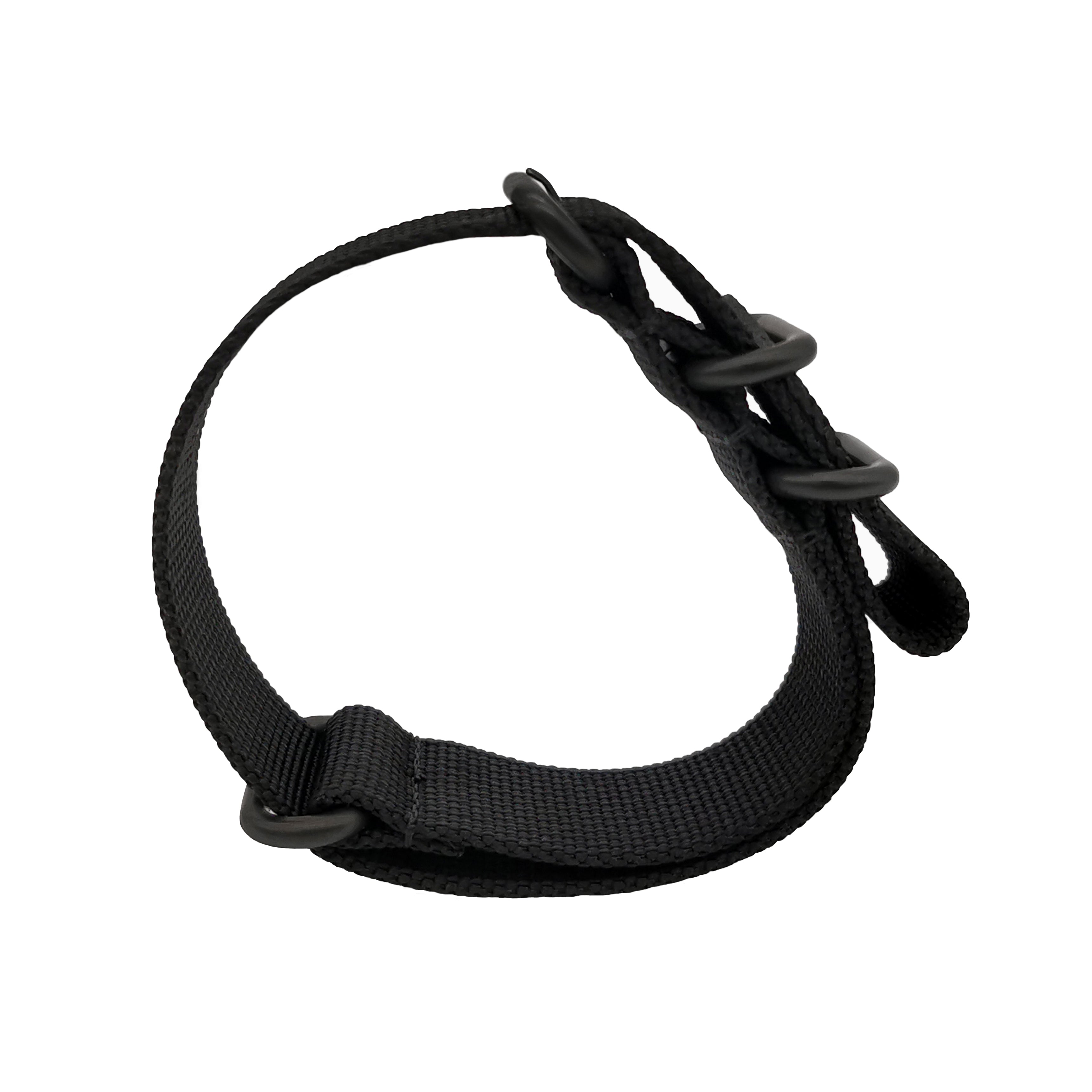 Bracelet Montre ZULU Nylon Full Noir / Boucle Noir - Homme - Raide et épais 2mm