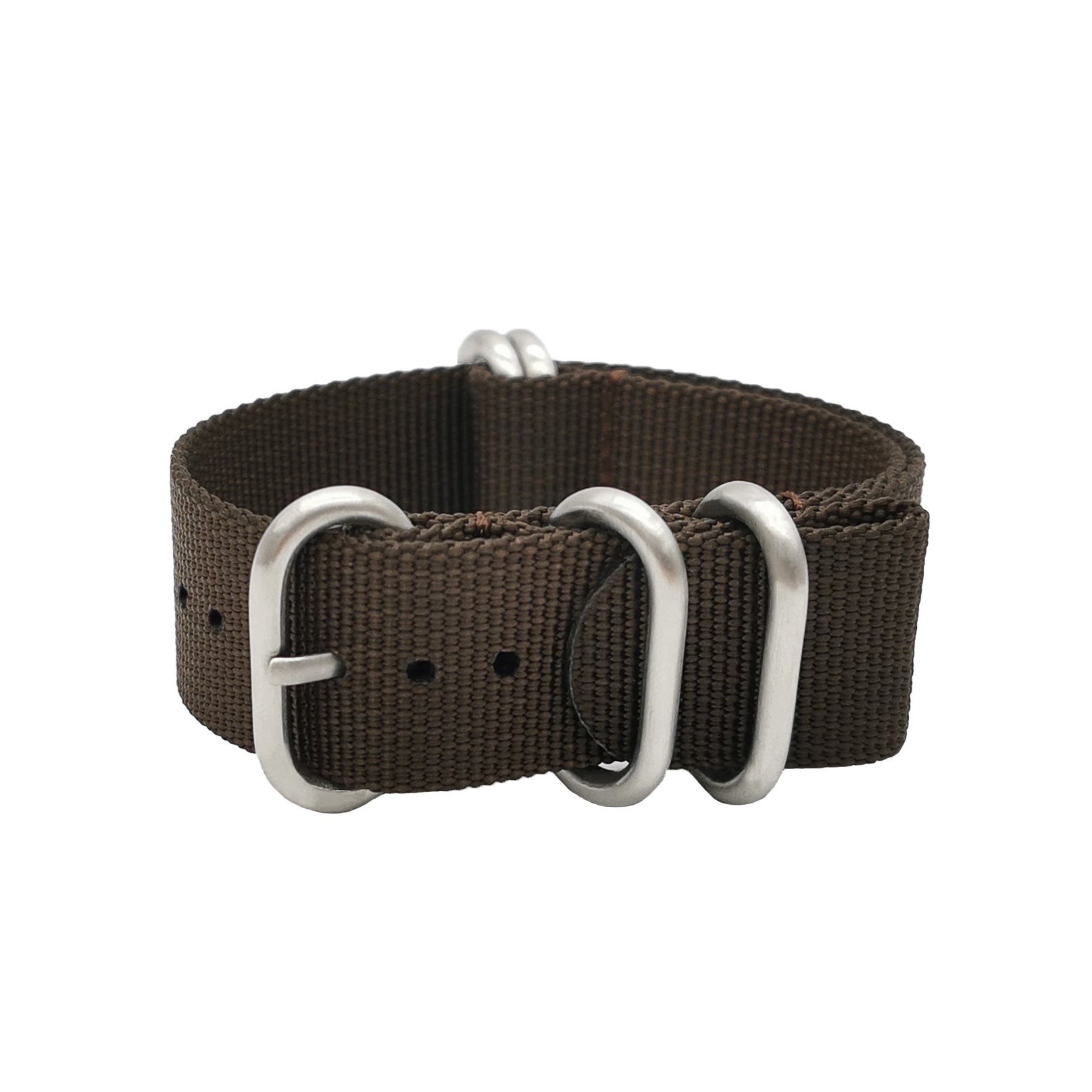 ZULU Bracelet Nato 20mm Nylon - Marron / Boucle Satin - Homme - Strap Raide et épais 2mm