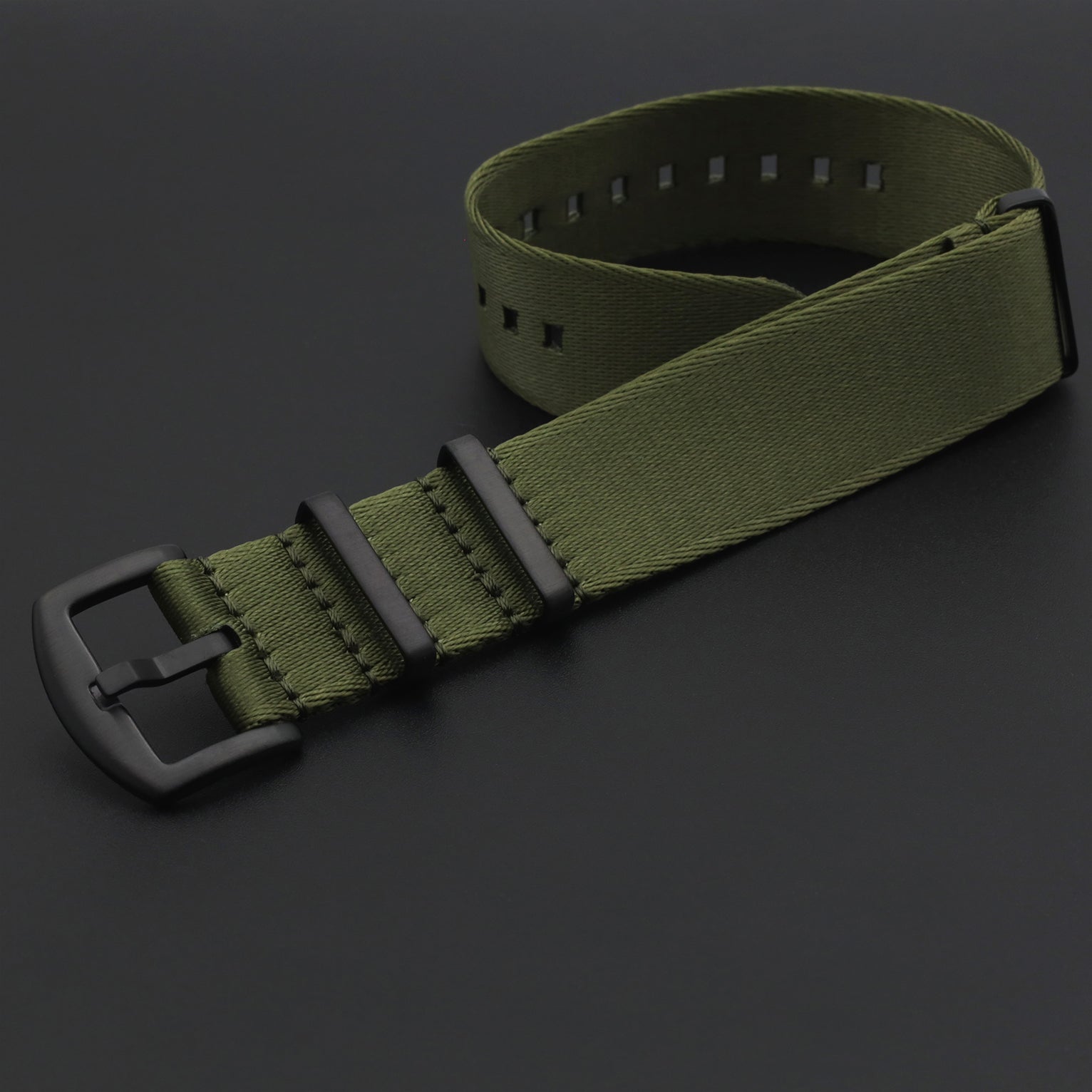 Army Green Nylon NATO Watch Strap / Black Buckle - Soft - Men