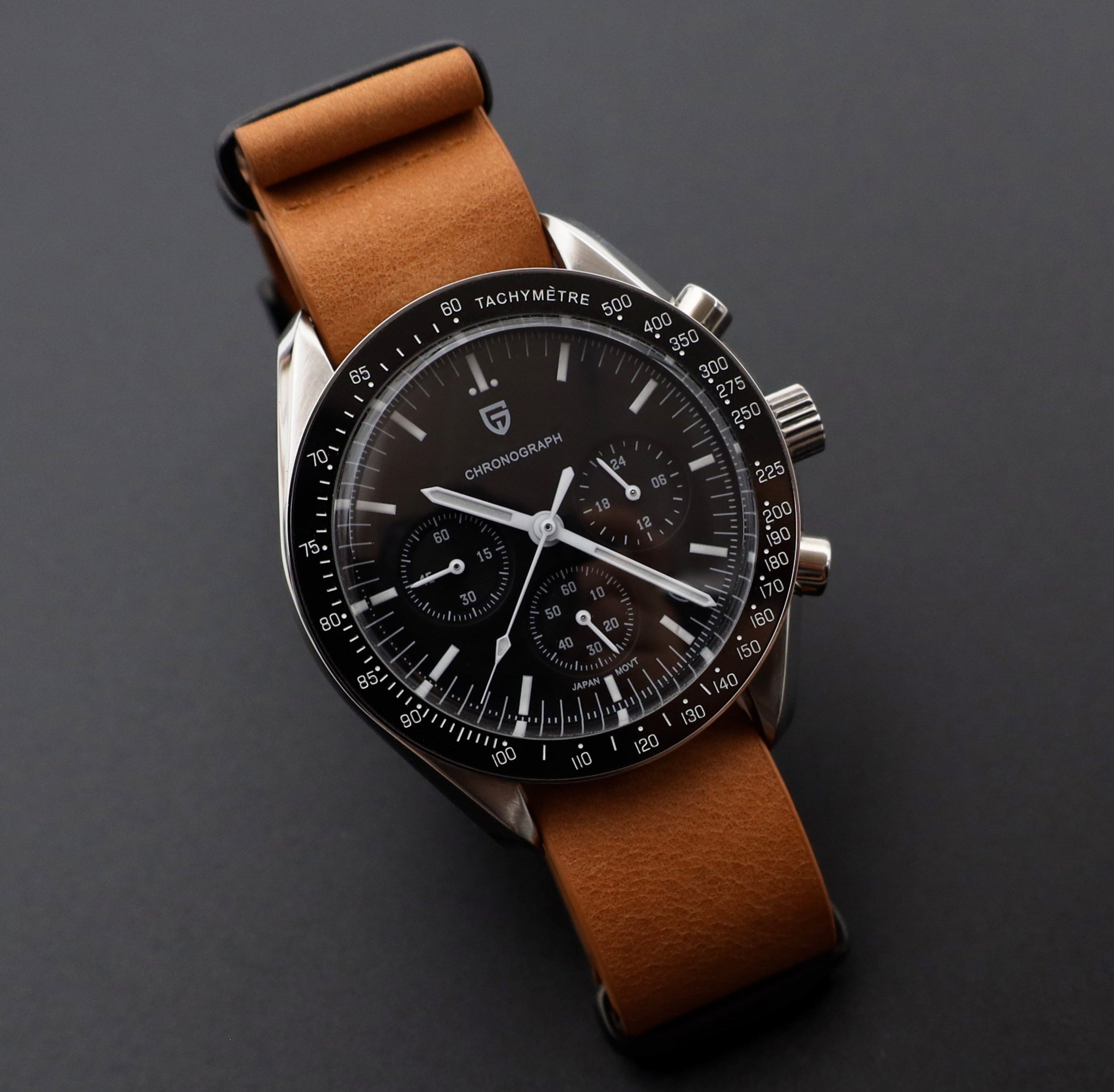 Premium Uhrenarmband - Echtes Leder NATO - Natürliches Hellbraun - Schwarze Schließe