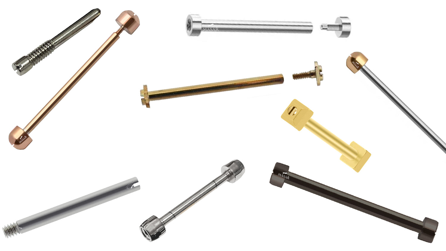 Premium MASAR – Barres à vis robustes pour bracelets de montre. Barrettes d’attache à fixation vissée, tiges et tubes filetés, goupilles de maillons à vis.