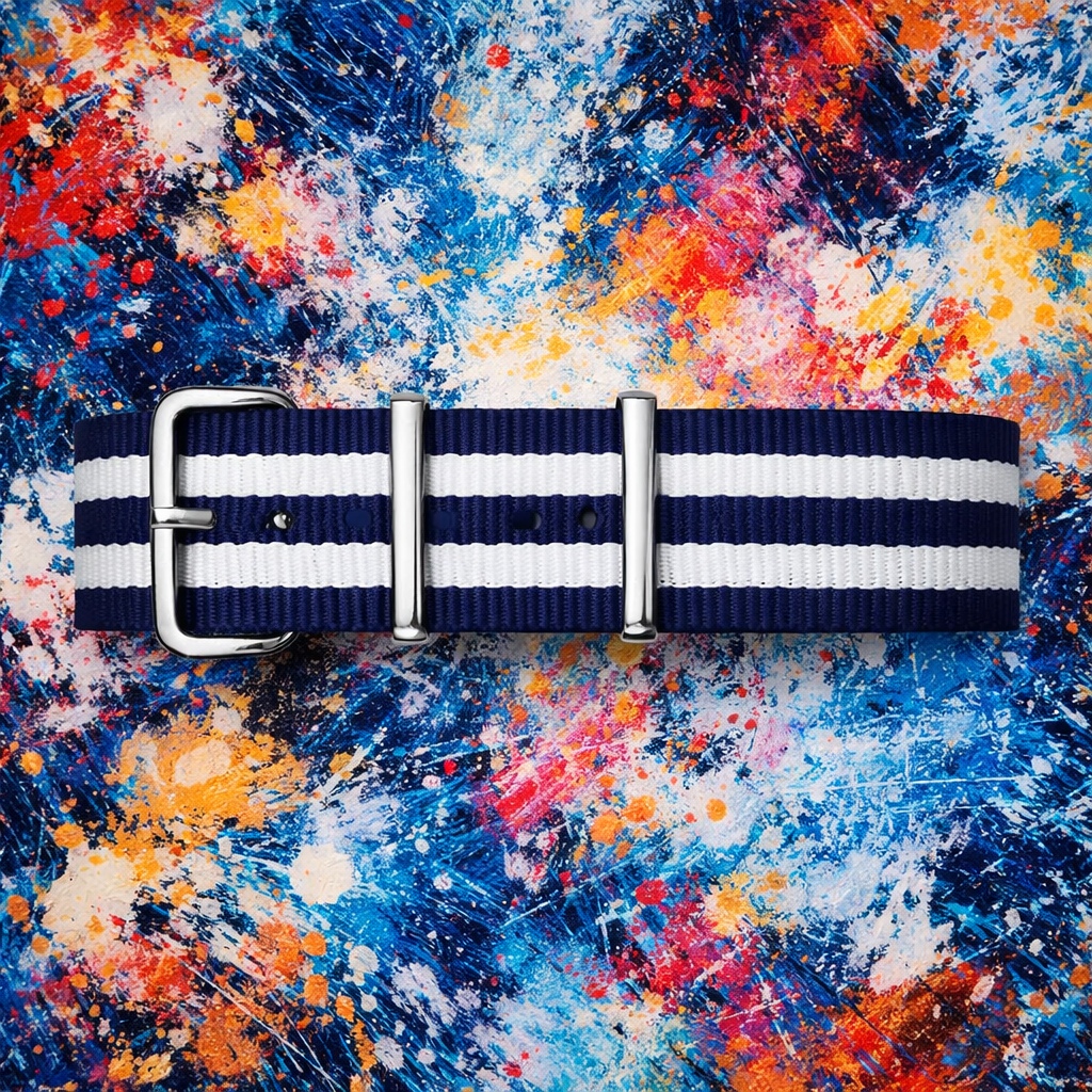 Marineblaues NATO-Uhrenarmband / 2 weiße Streifen