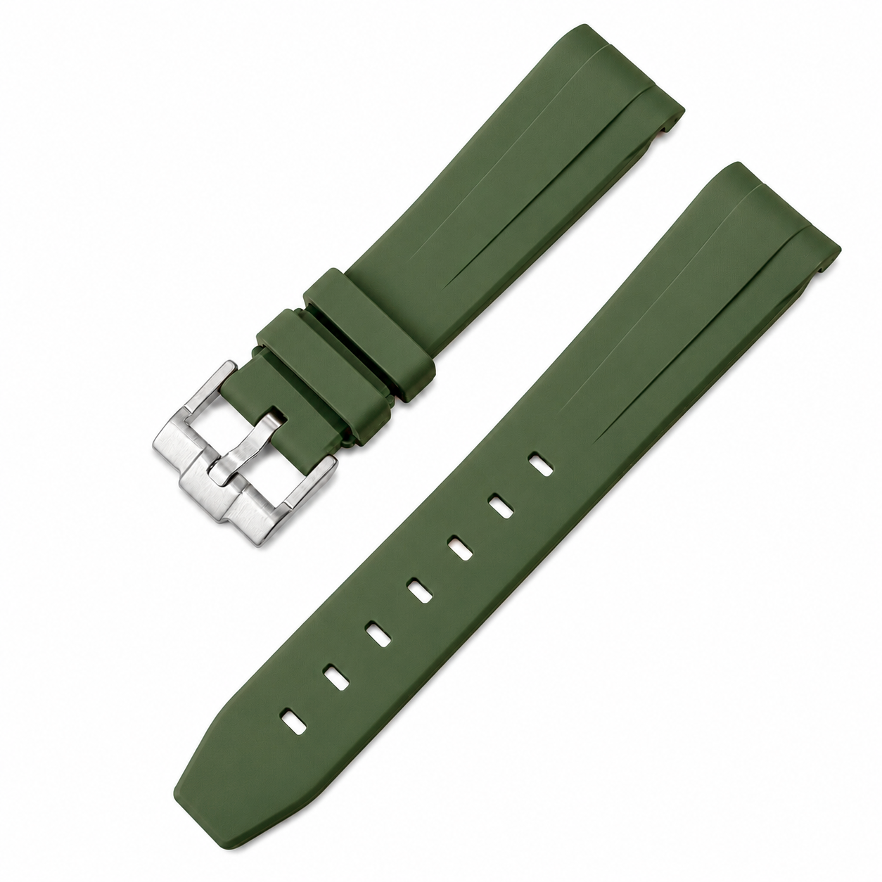 Bracelet 20mm en Caoutchouc FKM Compatible avec Rolex et autres - Boucle Ardillon - Incurvé / Premium