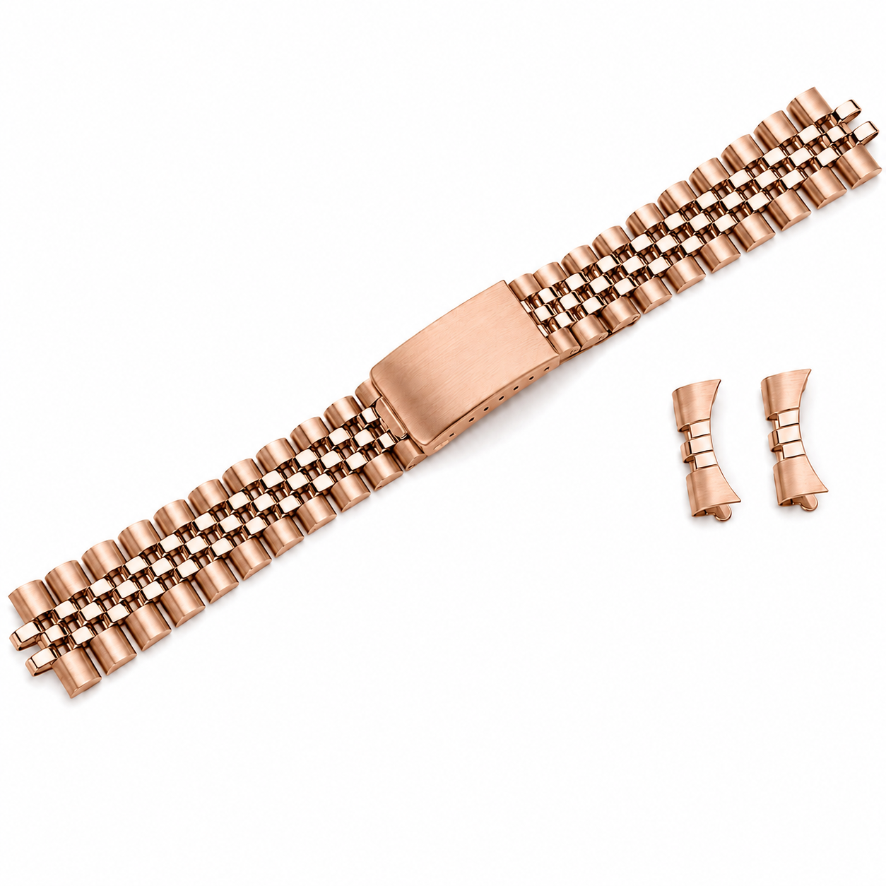 Bracelet Jubilee Or Rose pour Rolex / Tudor - Vintage en Acier Brossé / Poli Miroir - Incurvé