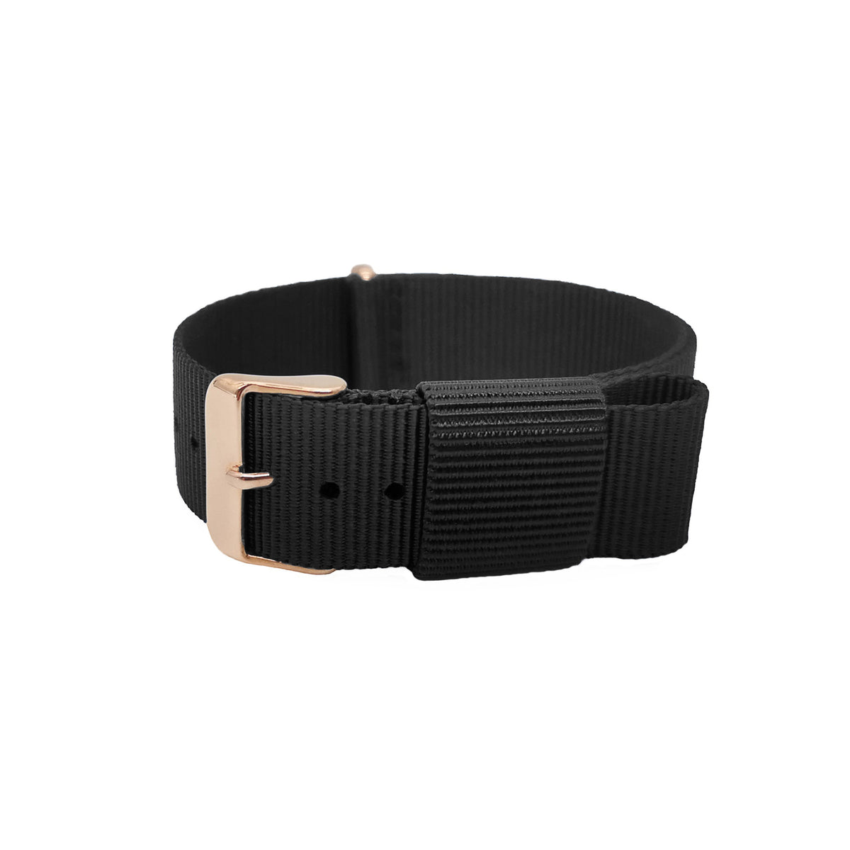 NATO Nylon Schwarz / Roségold Schnalle - Uhrenarmband